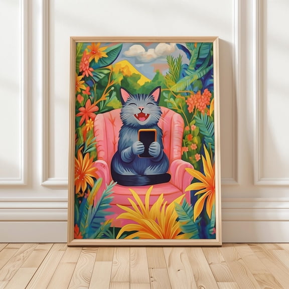 Happy Scrolling Cat Wall Art Home Decor
