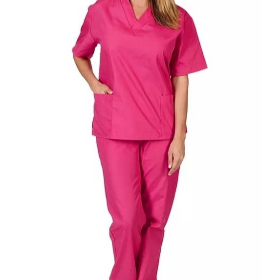 Happy Scrubs Pink V-Neck Scrub Set, Women's Size, Pink