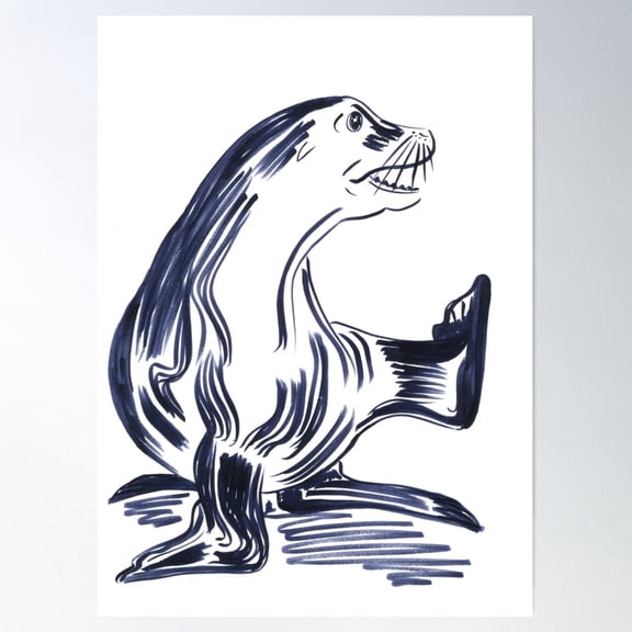 Happy Seal Poster Wall Art, Modern Wall Decor For Living Room Bedroom, 16x24 UNFRAMED