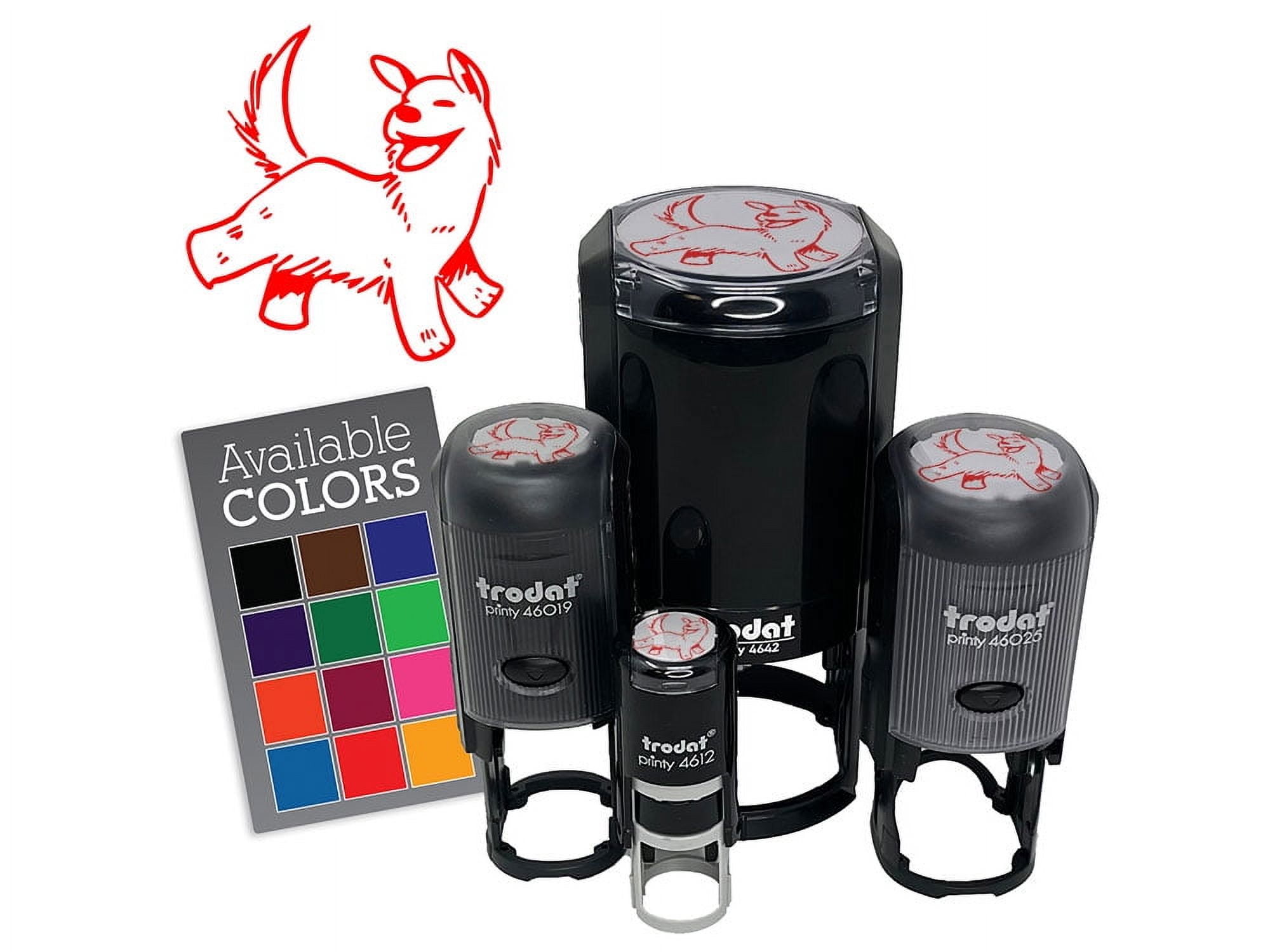 Happy Shaggy Dog Running Smile Self-Inking Rubber Stamp Ink Stamper - Blue Ink - Small 3/4 Inch