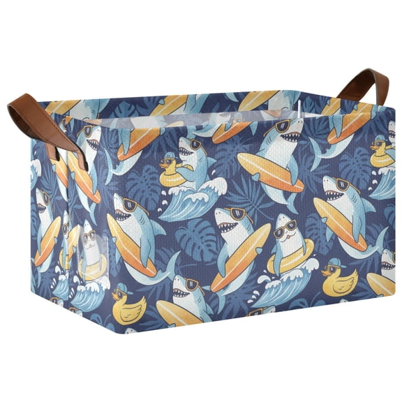 Happy Shark Collapsible Storage Bin Open Home Shelf Basket Water-Resistant Iron Frame Large