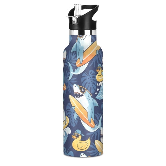 Happy Shark Sport Water Bottle for Kids Insulated with Straw for School Outdoor Daily Use