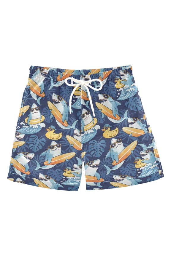 Happy Shark Swim Trunks Quick Dry Beach Pool Board Shorts Lightweight Stylish Print Sizes 2T to XL