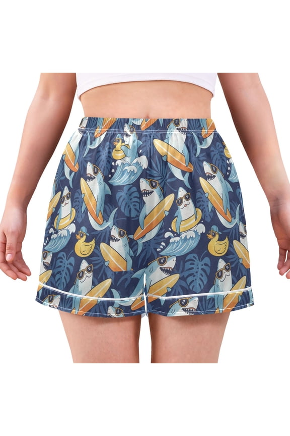 Happy Shark Women's Pajama Shorts Silky Satin Casual Lounge Sleep Zero Pressure
