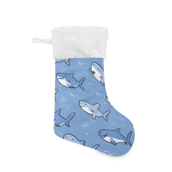 Happy Sharks Christmas Stockings Large Capacity 18 inch Gift Bag with Hook Xmas Holiday Decor 1 Pack