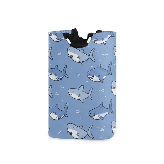 Happy Sharks Laundry Basket with Handles Foldable Laundry Hamper Freestanding Washing Bin 50L