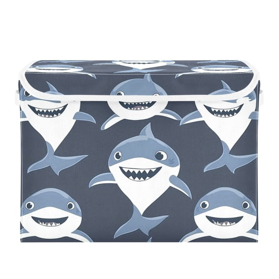 Happy Sharks on Dark Large Storage Bins with Linen Collapsible Lid Storage Box 16.7 x 12.6 x 11.8in