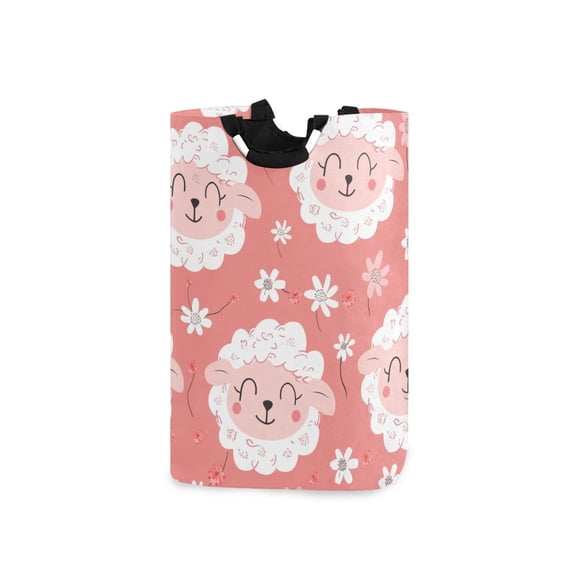 Happy Sheep and Flowers Laundry Basket with Handles Foldable Laundry Hamper Freestanding Washing Bin 50L