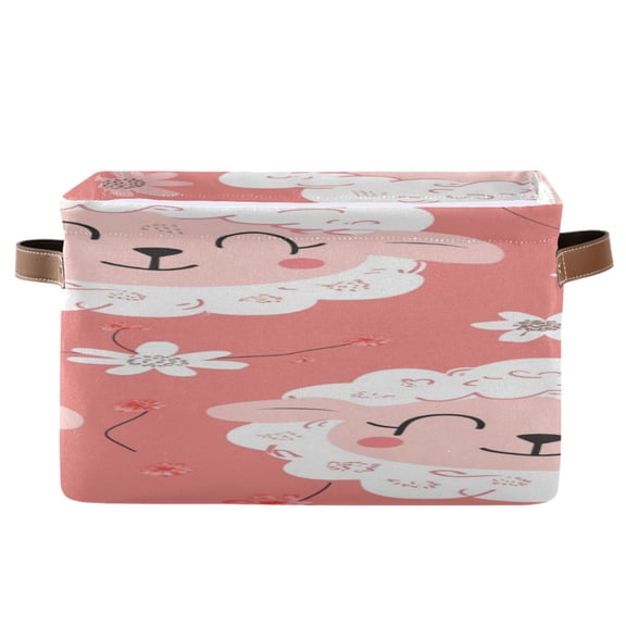 Happy Sheep and Flowers Square Storage Bins with Handles Collapsible Containing Box 1 Pack