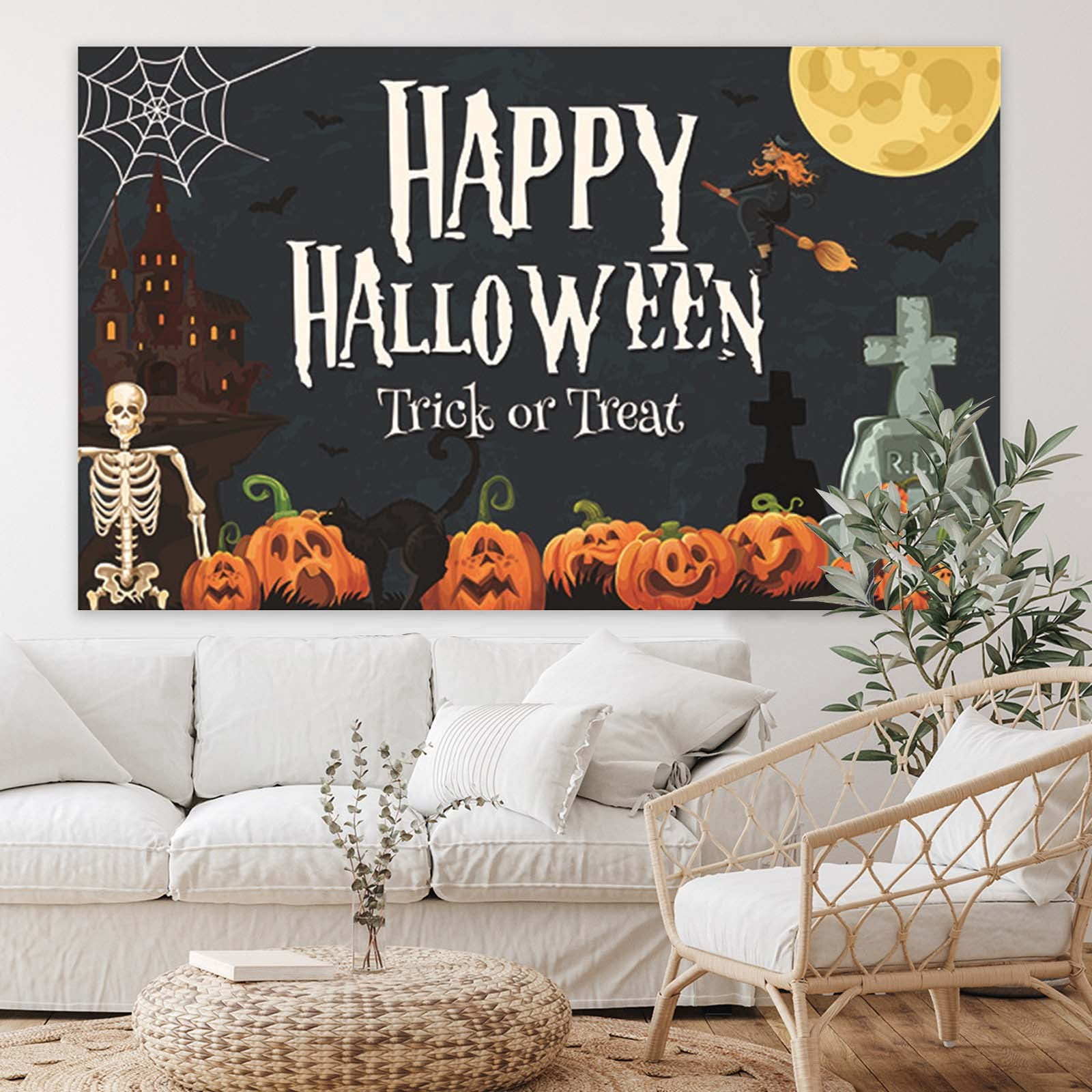 Happy Sign Decoration Witch Legs Hat Hanging Wooden Wall Version Front ...