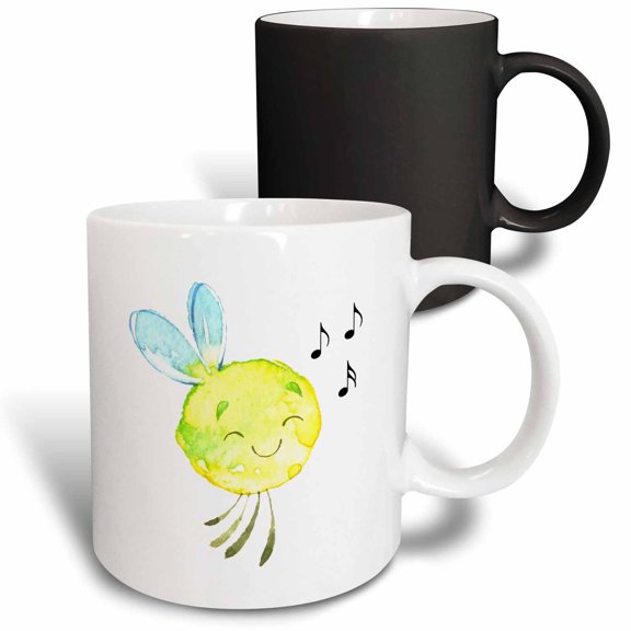 3drose, Happy Singing Little Cartoon Circular Yellow Bug with Wings, 11oz Magic Transforming Mug