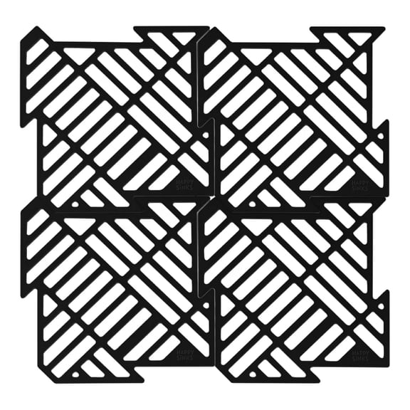 Happy Sinks Silicone Kitchen Mat Set 4 Pack Black Sink Protector with Drainage Design