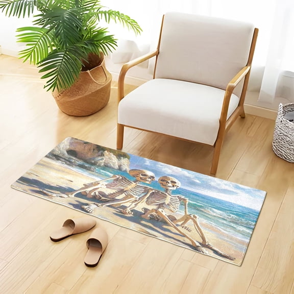 Happy Skeletons Sitting on Beach Plush Carpet Non Slip Runner Rug Absorbent Bath Mat 39" x 20"