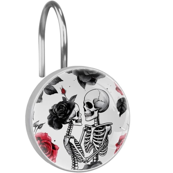 Happy Skull Skeleton Lover Shower Curtain Hooks Round Crystal Glass, Set of 12 Shower Curtain Rings - Shower Hooks for Curtain Shower Rings