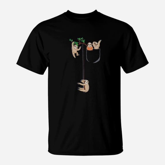 Happy Sloth Family Habitat In Pocket TShirt