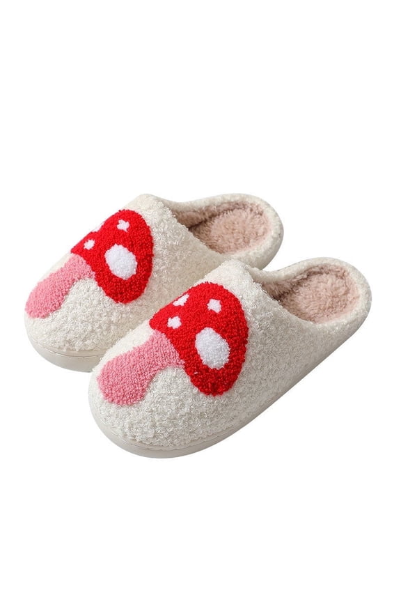 Happy Smile Face Slippers Evil Eyes Slippers Strawberry Big Heart Cute Cartoon Slippers Cozy House Slippers for Women Soft Plush Slip-On Slippers Indoor Outdoor