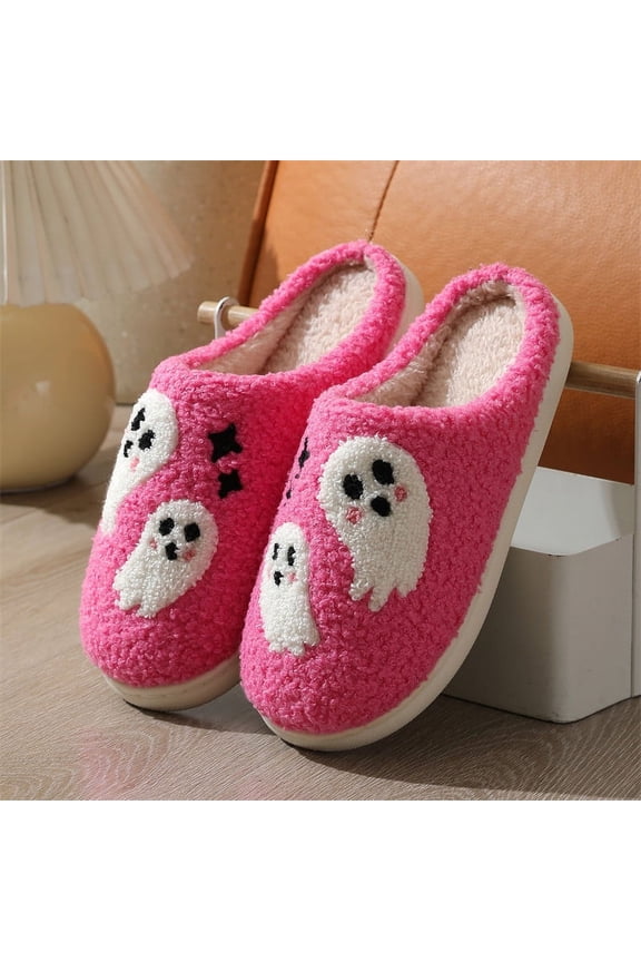 Happy Smile Face Slippers Evil Eyes Slippers Strawberry Big Heart Cute Cartoon Slippers Cozy House Slippers for Women Soft Plush Slip-On Slippers Indoor Outdoor