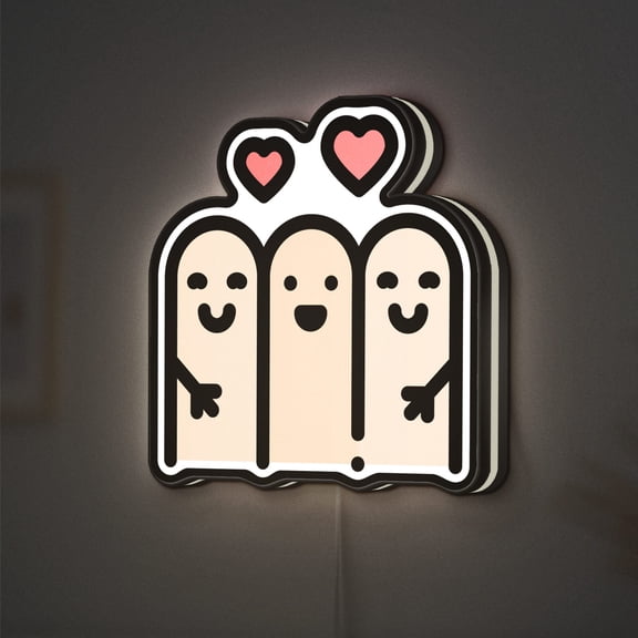 Happy Smile Fingers 3D Novelty Light Box, Cute Expression Lamp Decor for Friends, Love Rooms and Joyful Interior Spaces (Width 8 inch, 20cm)