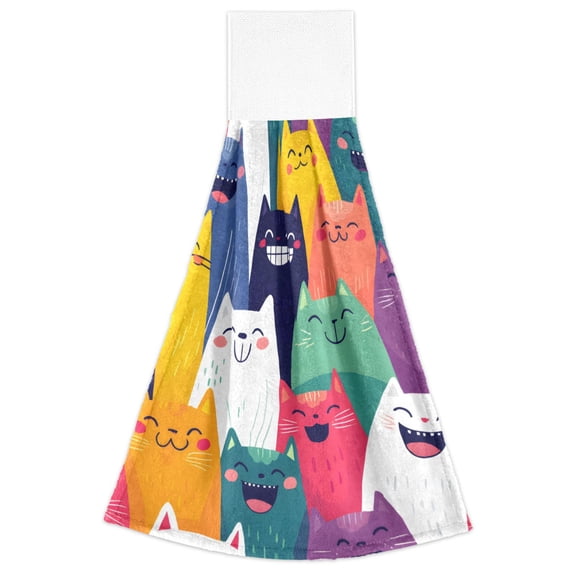 Happy Smile Pattern Hand Towels 2 Pack Quick Dry Velvet Soft with Velcro Kitchen Bath 14x18in