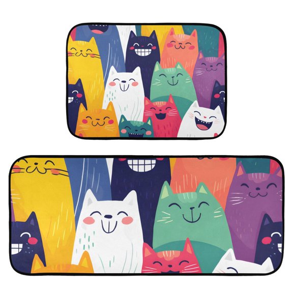 Happy Smile Pattern Kitchen Mat 2 Piece Non Slip Absorbent carpet Floor Mat 19.7x27.6in+19.7x47.2in