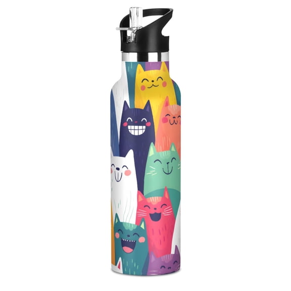 Happy Smile Pattern Sport Water Bottle for Kids Insulated with Straw for School Outdoor Daily Use