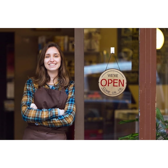 Happy Smiley Face Design, Open and Closed Sign, Wooden Come On In, Will Return Clock, Be Back Sign with Clock, Double Sided Open Signs for Business$$Other