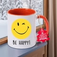 thumbnail image 1 of Happy Smiley Face Be Happy! 11oz Ceramic Coffee Mug with Smiley Face & "Be Happy" Text - Elegant Cup with Smiley Face Design, Non-Slip Base, Ideal For Christmas, Halloween, Easter Gifts, Office Decor, 1 of 9