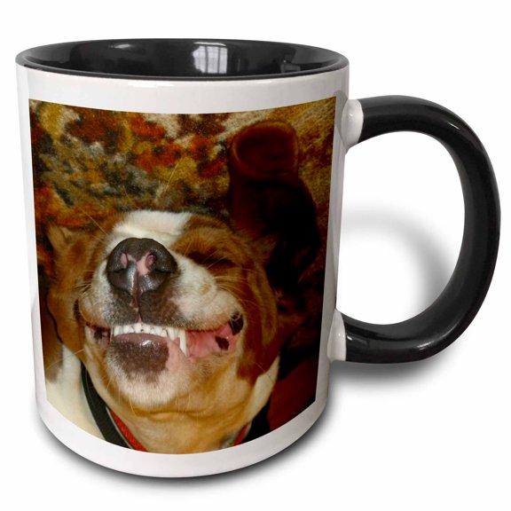 3drose, Happy Smiling Basset Hound, 11oz Two-tone Black Mug