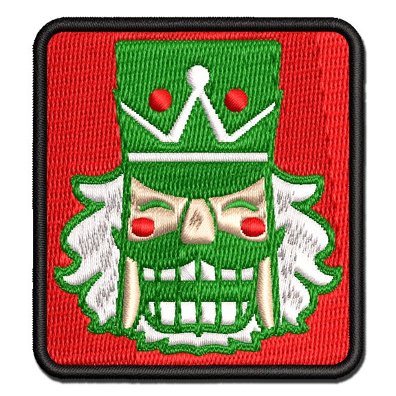 Happy Smiling Christmas Nutcracker Face Applique Multi-Color Embroidered Hook & Loop Patch - 2.5 Inch Small