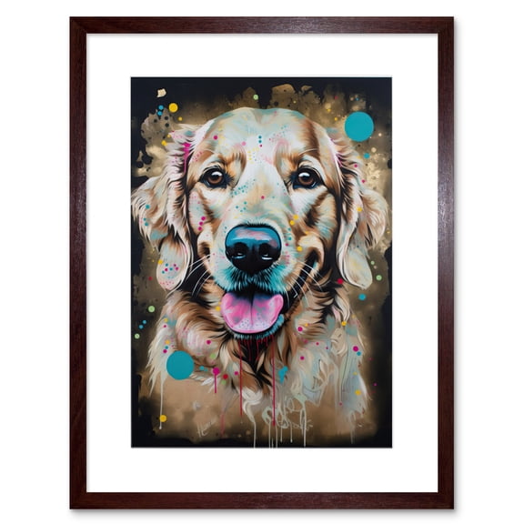 Happy Smiling Golden Retriever Dog Portrait Artwork Framed Wall Art Print 9X7 Inch
