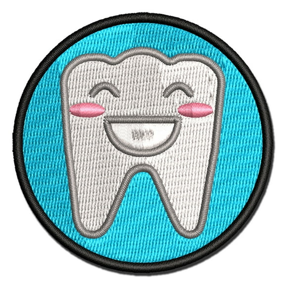 Happy Smiling Tooth Dentist Applique Multi-Color Embroidered Iron-On Patch - 2.0 Inch Mini