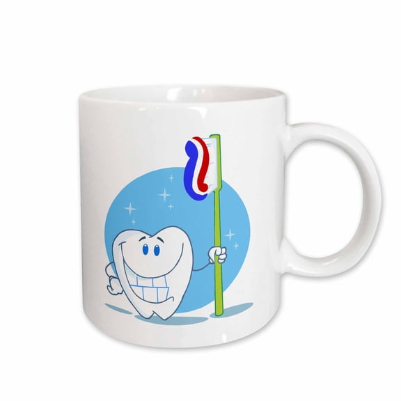 3drose, Happy Smiling Tooth with Toothbrush Dental Cartoon, 11oz Mug