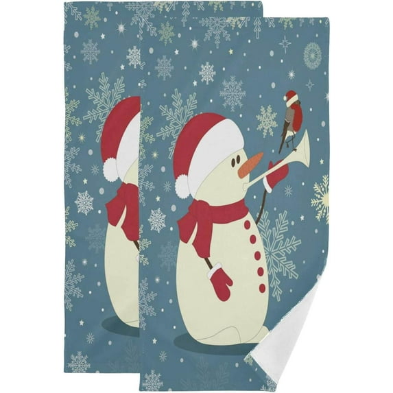 Happy Snowman Bird Hand Towels, Christmas Greeting Kitchen Towel Ultra Soft and Absorbent,Decorative Fingertip Face Towel for Bathroom Hotel, 2 PCS, 28.3"x 14.4"