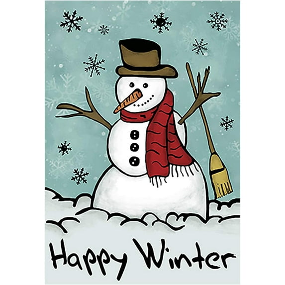 Happy Snowman Primitive Winter Yard Flag Double Sided Decorative Let it Snow House Flag 28x40 Inch