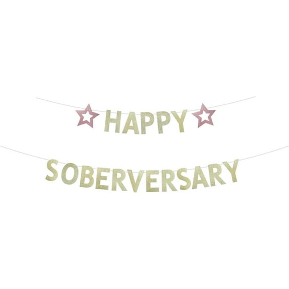 Happy Soberversary Banner, Gold Glitter Banner Sign, Celebrate Recovery Party Bunting, Happy Sobriety Anniversary Party Decorations Supplies