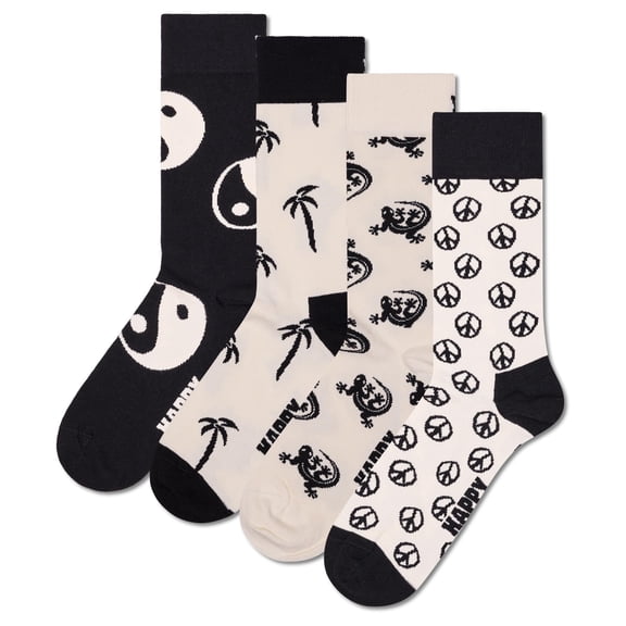 Happy Socks 4 Pack Unisex Socks, Gift Box, Mixed Colours Black And White 3 36-40 (Uk 4-7)