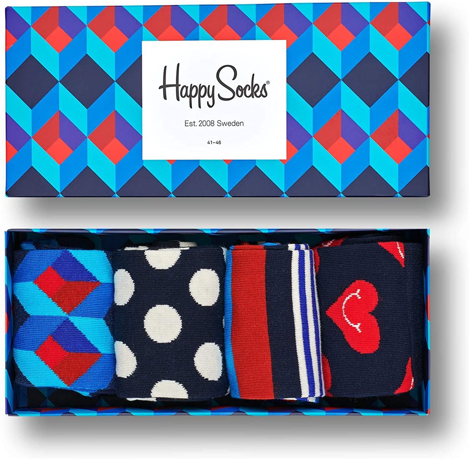 Happy Socks Adult Men's 4-Pack Gift Box Crew Socks, Mens Socks