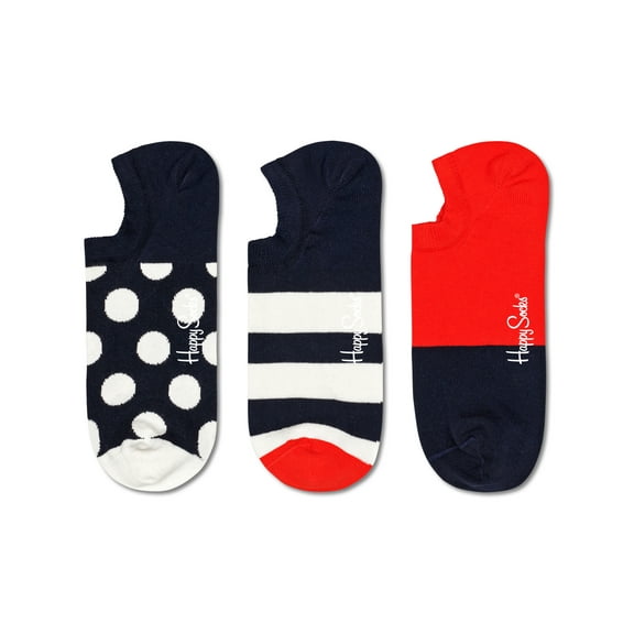 Happy Socks Classic Big Dot Design No Show Socks, for Men and women, made with Sustainable Cotton - Blue, White and Red - size 10-13 - 3-Pack…