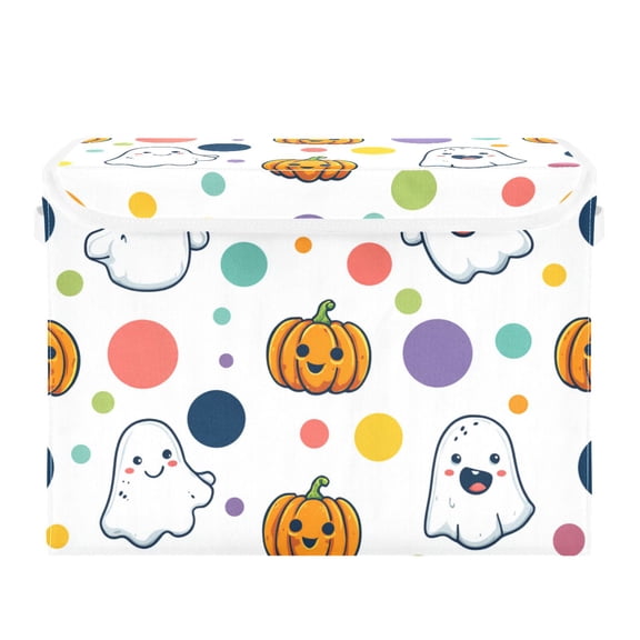 Happy Specters Colorful Circles Pumpkins Foldable Storage Bins with Lids Handles Collapsible Storage Containers Tote Boxes 16.5 x 12.6 x 11.8 inches