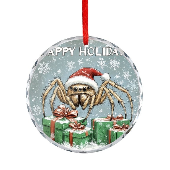 Happy Spider with Santa Hat And Christmas Gift-1 Ornament Snowflakes Winter Christmas Holiday Ornaments Appreciation Gifts Ornaments for Xmas Tree