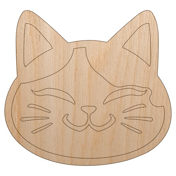 Happy Spotted Cat Face Wood Shape Unfinished Piece Cutout Craft DIY Projects - 6.25 Inch Size - 1/4 Inch Thick