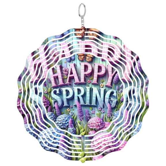 Happy Spring Lavender 3D Wind Spinner, Purple Flower Decor, UV Printed Metal Outdoor Decor, Round