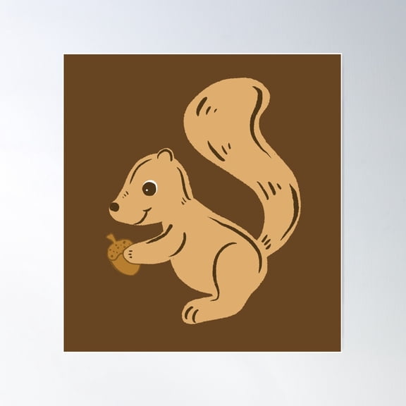 Happy Squirrel And Acorn Poster Wall Art, Modern Wall Decor For Living Room Bedroom, 24x36 UNFRAMED