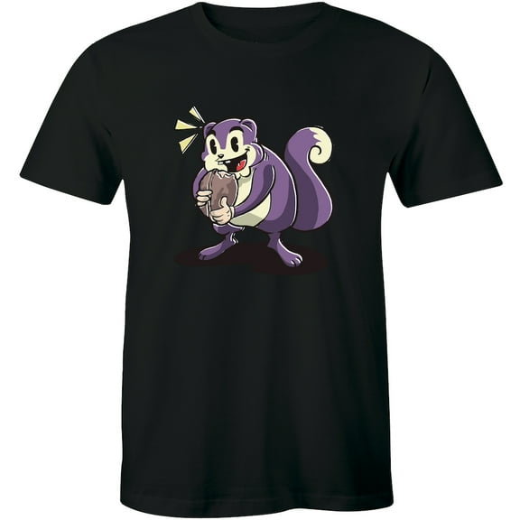 Happy Squirrel Holding Chestnut Crew Neck for Men Animals T-Shirt