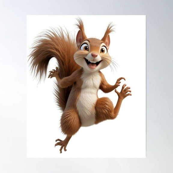 Happy Squirrel – Playful Forest Friend Poster Wall Art, Modern Wall Decor For Living Room Bedroom, 8x12 UNFRAMED