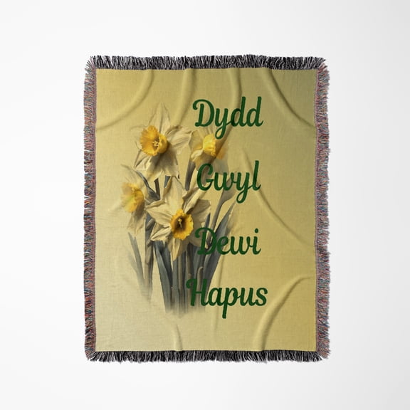 Happy St Davids Day Greeting With Welsh Daffodils, Woven Blanket