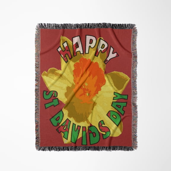 Happy St Davids Day Showy Spring Daffodil, Woven Blanket