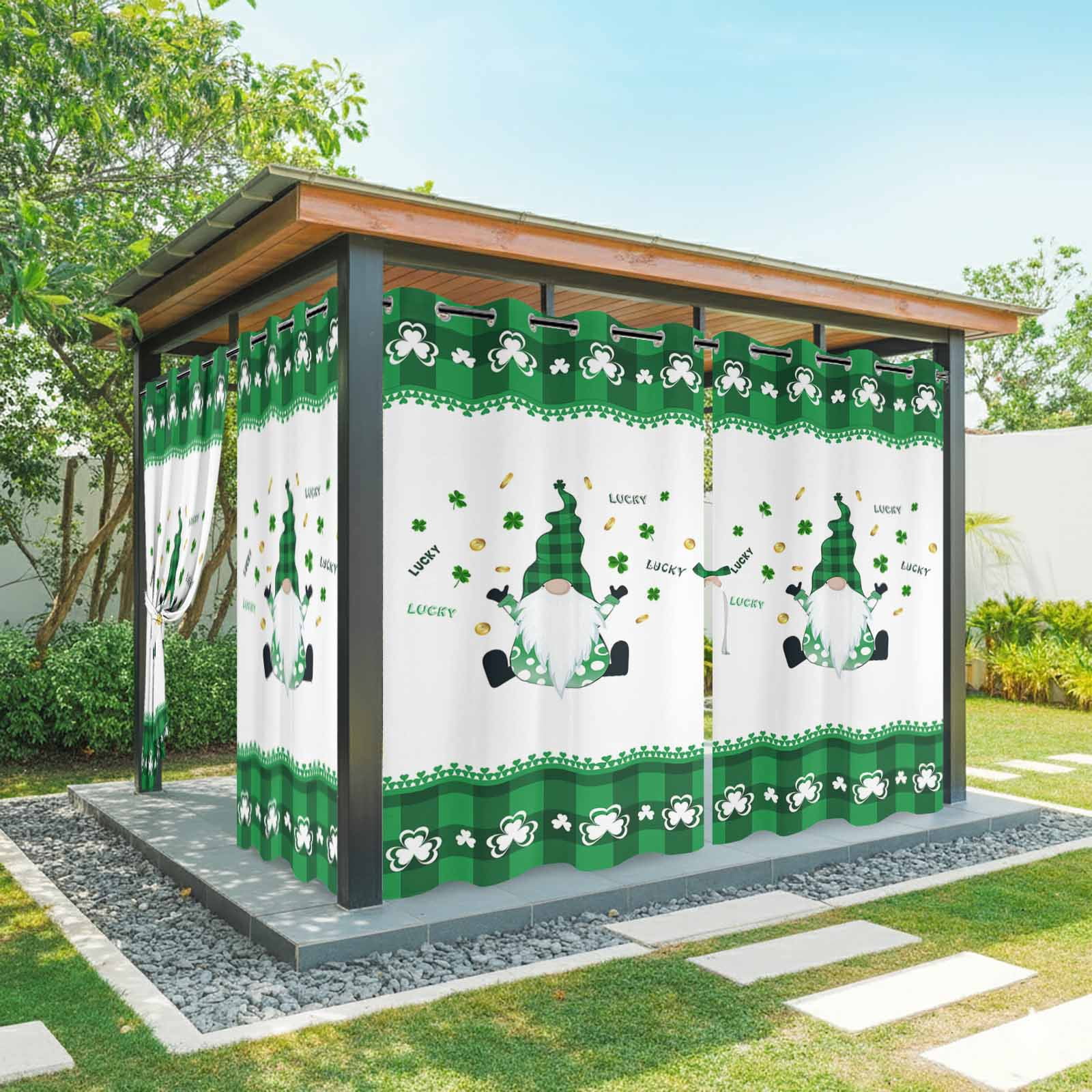 Hapy Rommet Happy St. Outdoor Curtains for Patio Waterproof, Patrick's Day Gnome ...