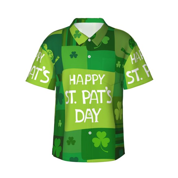 Happy St.Pat'S Day Hawaiian Shirts For Men, Summer Short-Sleeve Relaxed-Fit Button-Down Shirts Medium