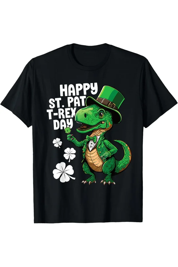 Happy St Pat T-Rex St Patricks Day Dinosaur Funny Unisex T-Shirt, for men & women, up to size 5XL